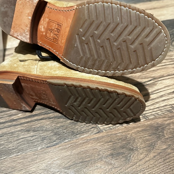 Frye Tan Ankle Boots with Suede Texture and Buckle Accent - Picture 5 of 6